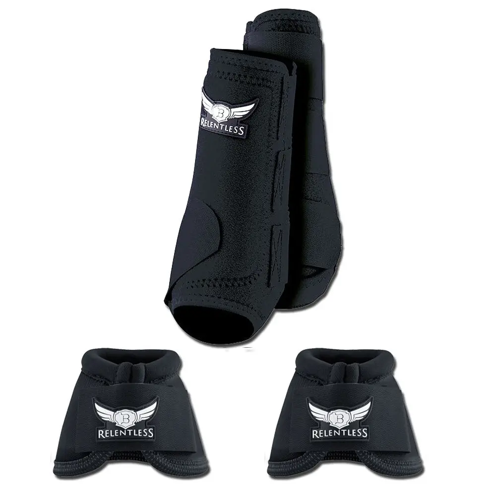 Black Cactus Ropes Trevor Brazile Relentless 2 Front Sport Boot 2 Bell Boot Value Pack Horse Leg Small Medium Large 2