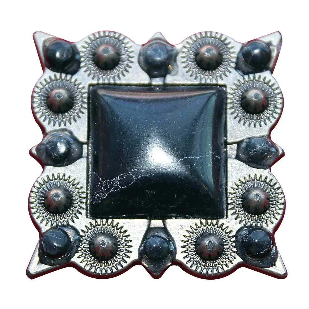 Western Screw Back Concho 1.5 In Black Stone Nickel Plated Saddle Cowgirl 1