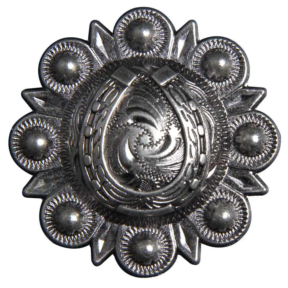 Western Screw Back Concho 1.5 In Horseshoe Ant. Silver Saddle Cowgirl 1