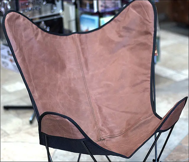 Genuine Leather Butterfly Chair Folding Lounge Modern Sling Accent Seat 1