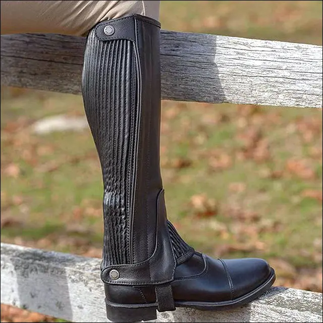 Shires Childs Pebbled Leather Half Chaps Close-Fit Elastic Calf & Press Studs 1