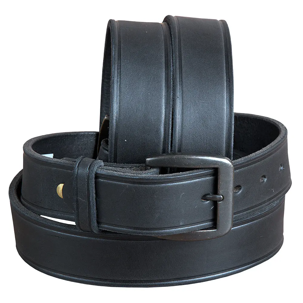 32 Inch 3D Black Mens Basic Leather Belt Brass Tone Removable Buckle 1