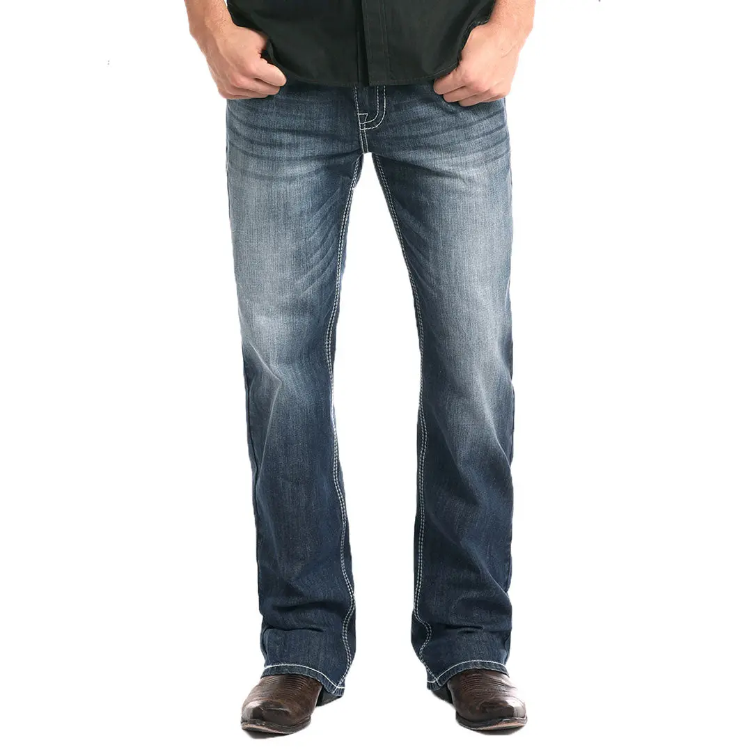Rock & Roll Denim Men's Relaxed Fit Stretch Straight Bootcut Jeans - Medium Wash 1