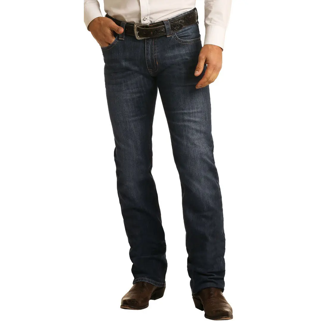 Rock & Roll Denim Men's Slim Fit Stretch Straight Bootcut Jeans- Dark Wash 2