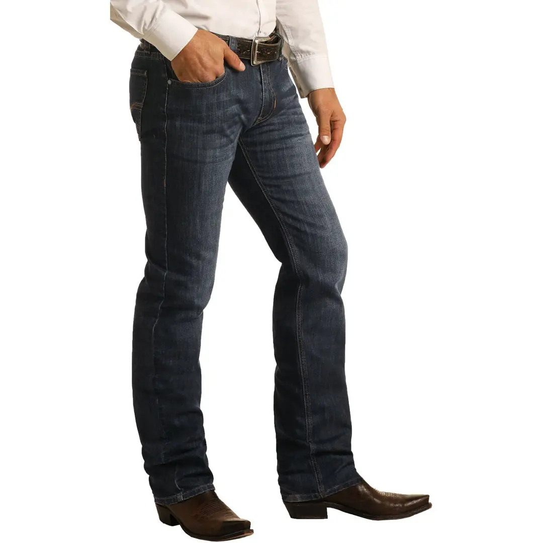 Rock & Roll Denim Men's Slim Fit Stretch Straight Bootcut Jeans- Dark Wash 1