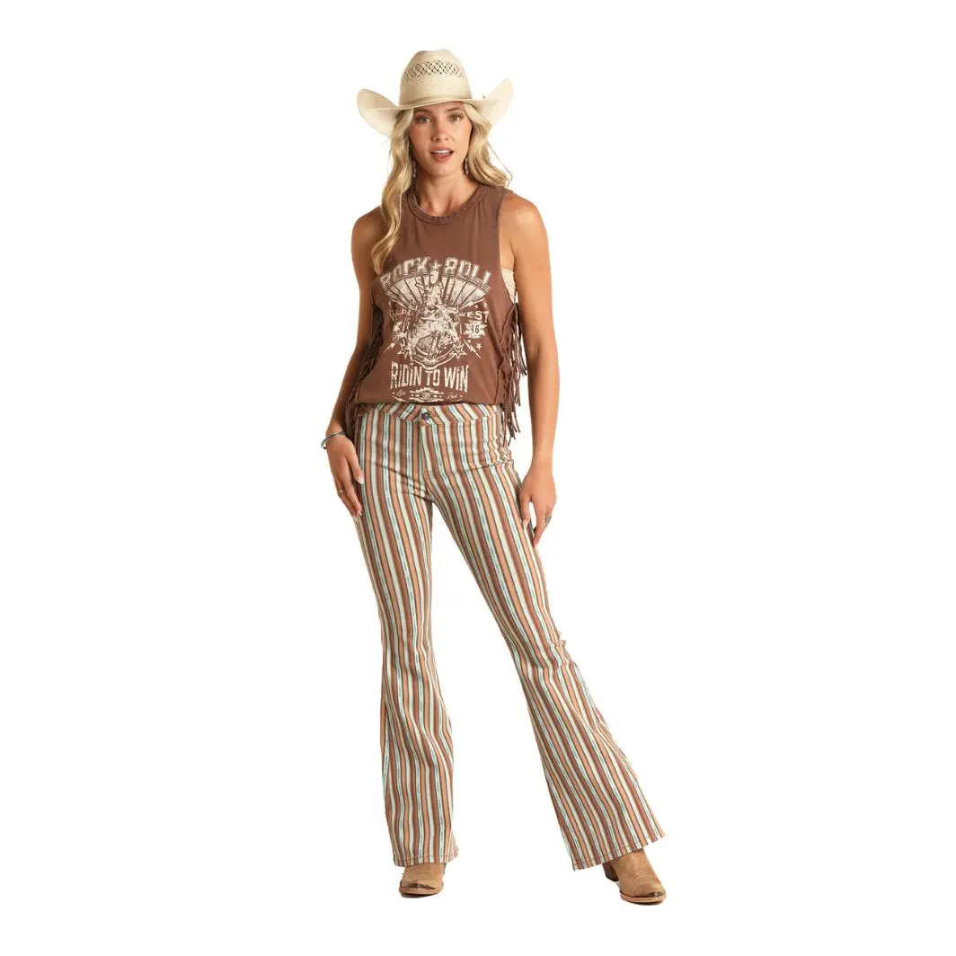 Rock & Roll Denim Ladies Aztec Button Flare Jean 1