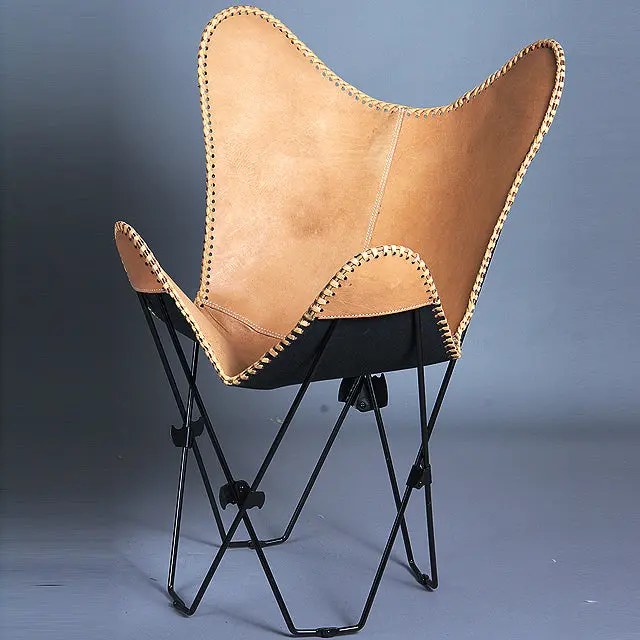 Genuine Leather Butterfly Chair Folding Lounge Modern Sling Accent Seat 1