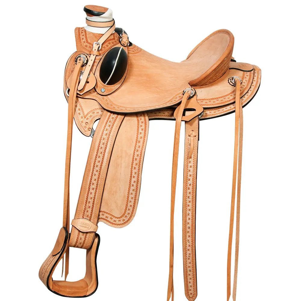 Hilason Western Horse Wade Saddle American Leather Ranch Roping Tan | Hand Tooled & For Horses 1