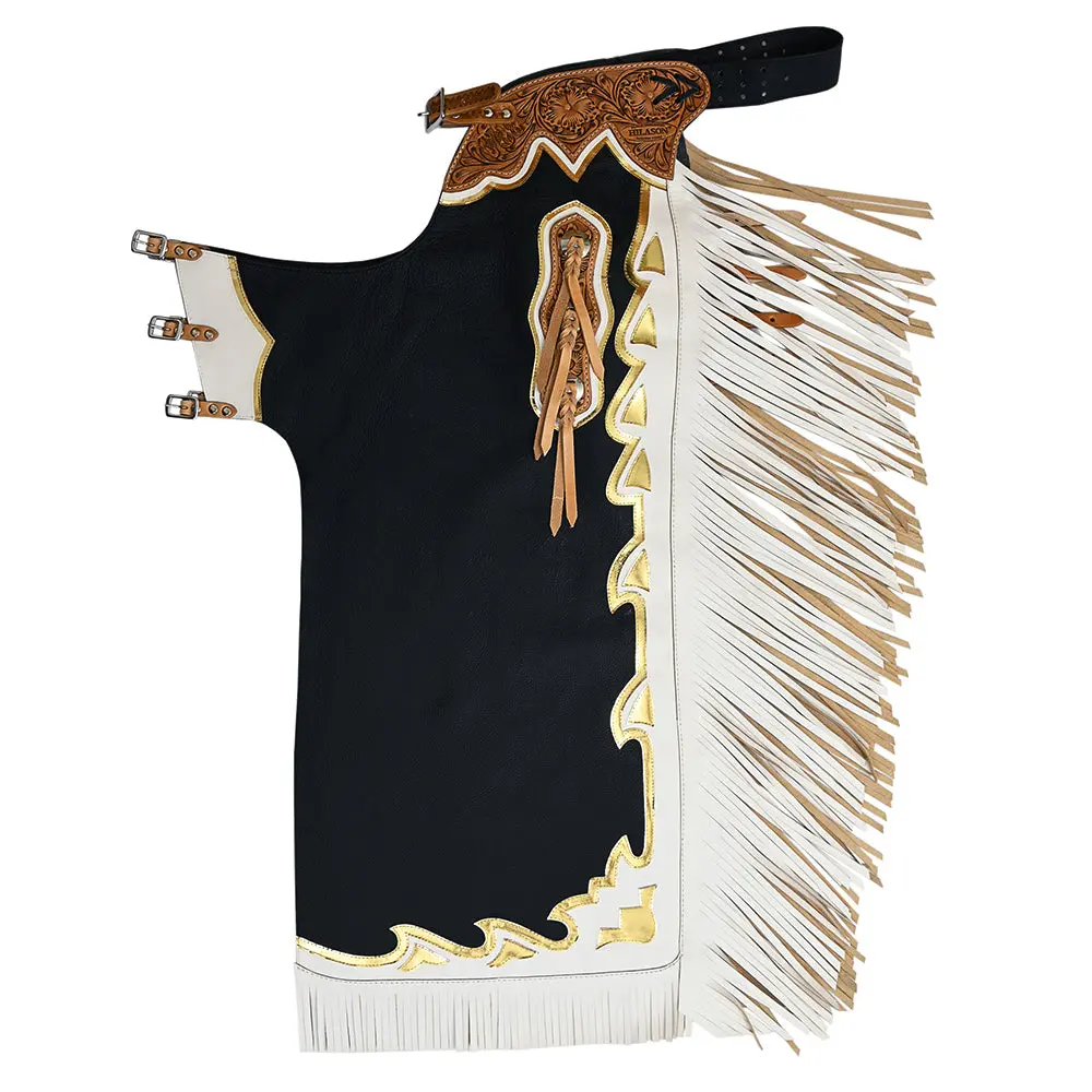 Hilason Bull Riding Chaps De Cuero Genuino Rodeo Western Black Base | Leather For Men And Women Unisex 1