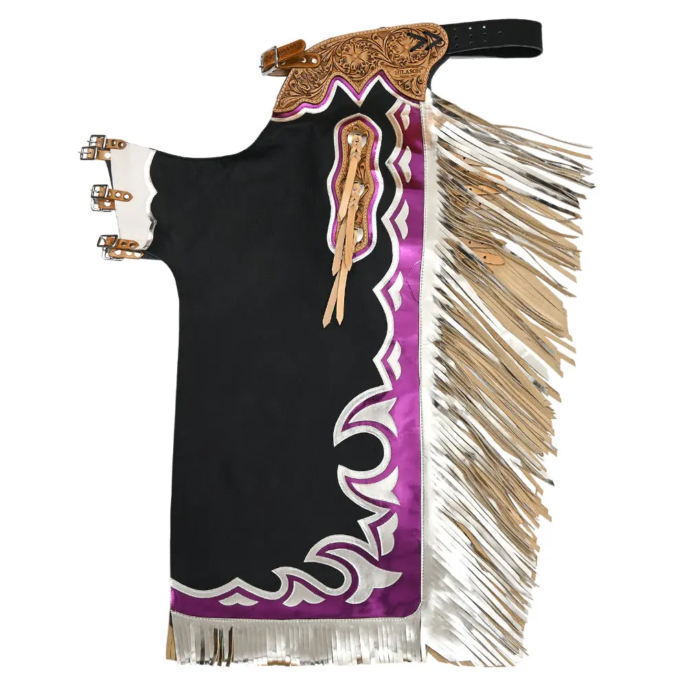 Hilason Bull Riding Genuine Leather Rodeo Western Chaps Black Base | For Men And Women Unisex 1