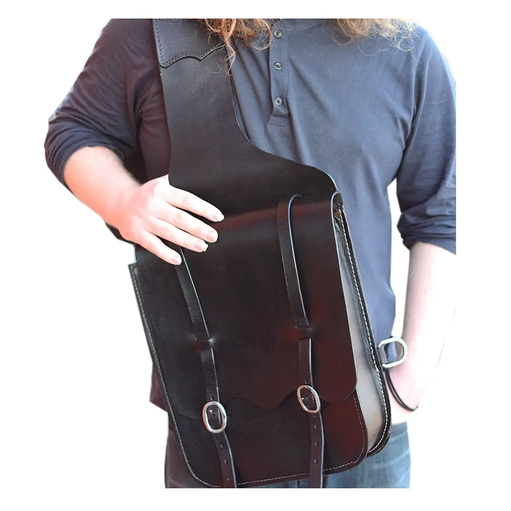 Hilason Soft Leather Horse Saddle Bag Black & Brown | Equestrian Western Adjustable Closure 1