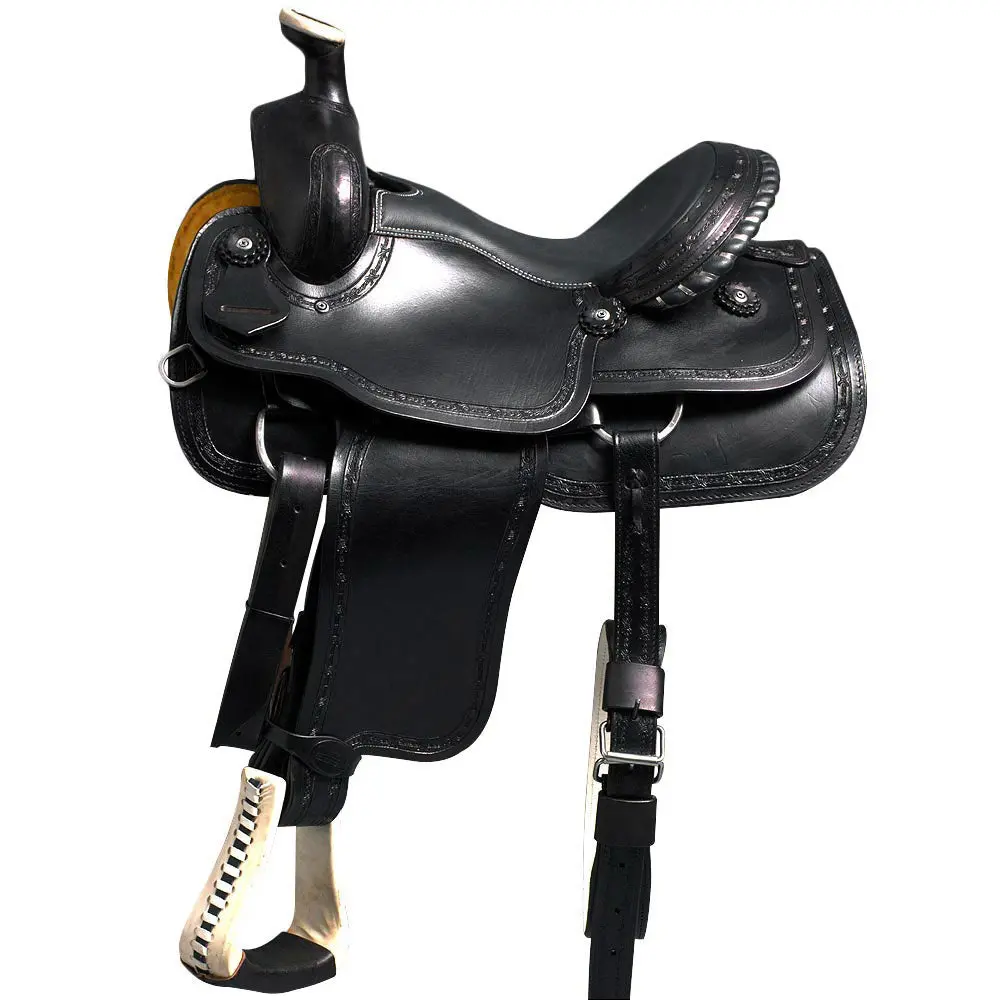Hilason Western Horse Saddle American Leather Ranch Roping Trail Black | Hand Tooled Wade & For Horses 1