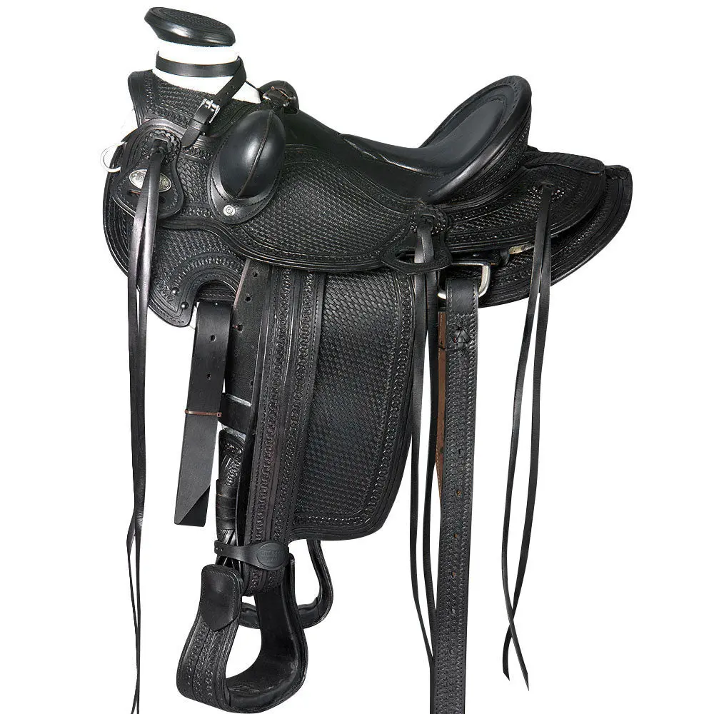 Hilason Western Horse Saddle American Leather Wade Ranch Roping Black | Hand Tooled & For Horses 1