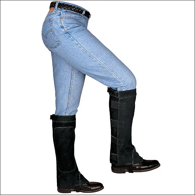 Weaver Black Suede Horse Riding Half Chaps Adjustable Hook & Loop Closures 1