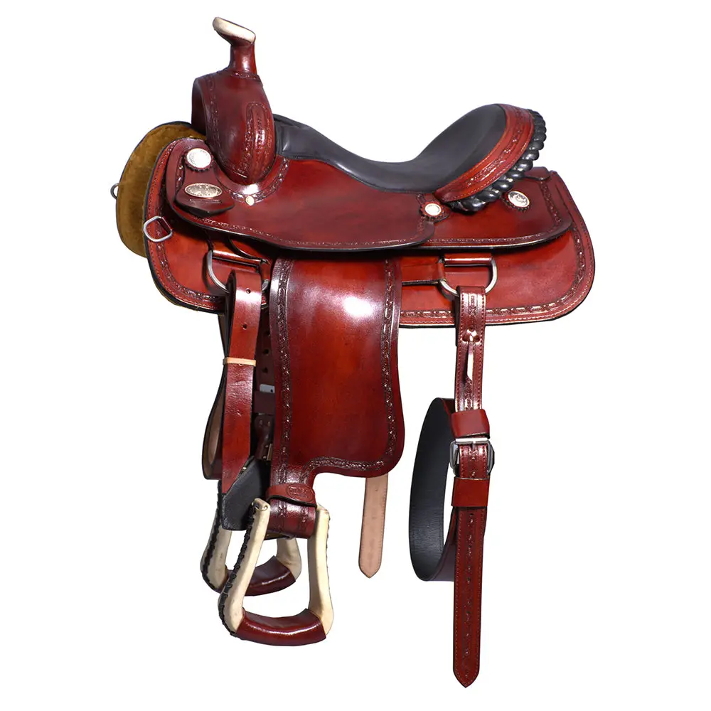 Hilason Western Horse Saddle American Leather Ranch Roping Trail Mahogany | Hand Tooled Wade & For Horses 1
