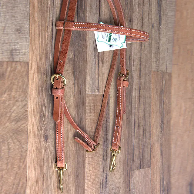 3/4" Hilltop Hermann Oak Harness Leather Snap Cheeks Horse Browband Headstall 1