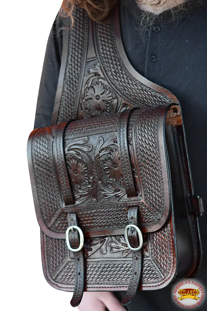 Hilason Western Leather Cowboy Trail Ride Horse Saddle Shoulder Bag 2
