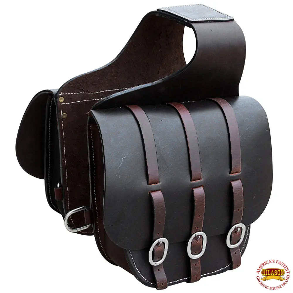 Hilason Soft Leather Horse Saddle Bag Dark Brown & Black | Equestrian Western Adjustable Closure 1