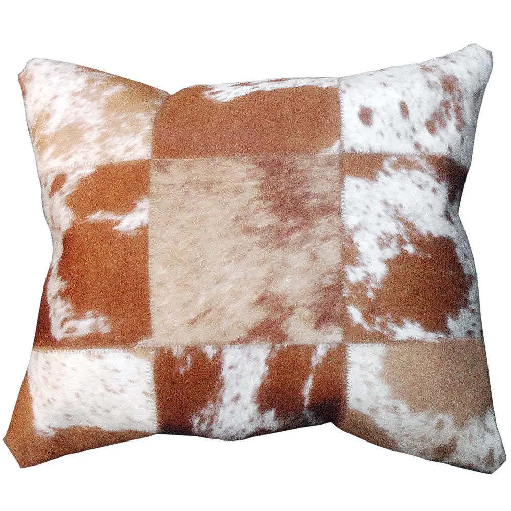 Pl501-F Cowhide Leather Hair-On Patchwork Cushion Pillow Cover 1