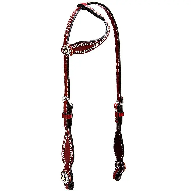 Weaver Texas Star Concho 5/8" Brilde Leather One Year Headstall Chestnut 1