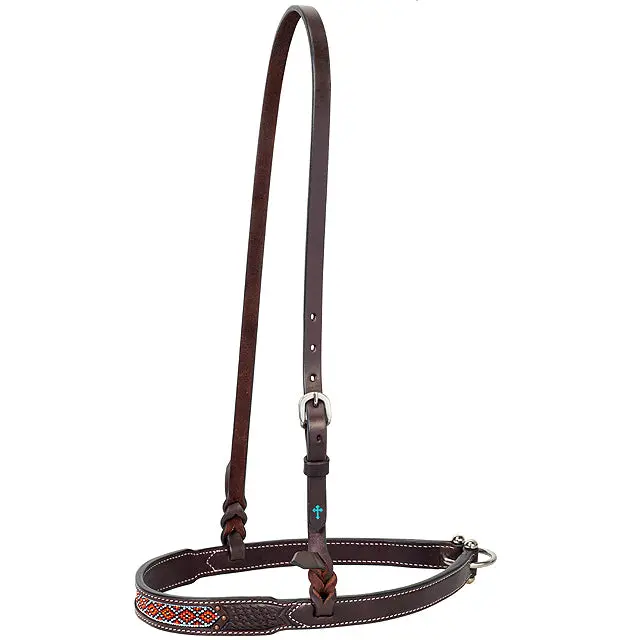 Weaver Beaded Oiled Leather Basketweave 1" Noseband Aztec Design 1