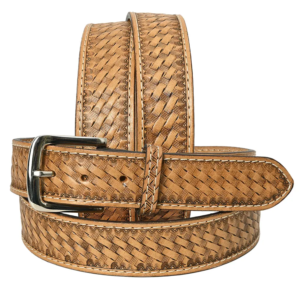 Hilason Western Genuine Leather Belt For Men Women Cowboy Cowgirl Handmade Basketweave Unisex Heavy Duty 1