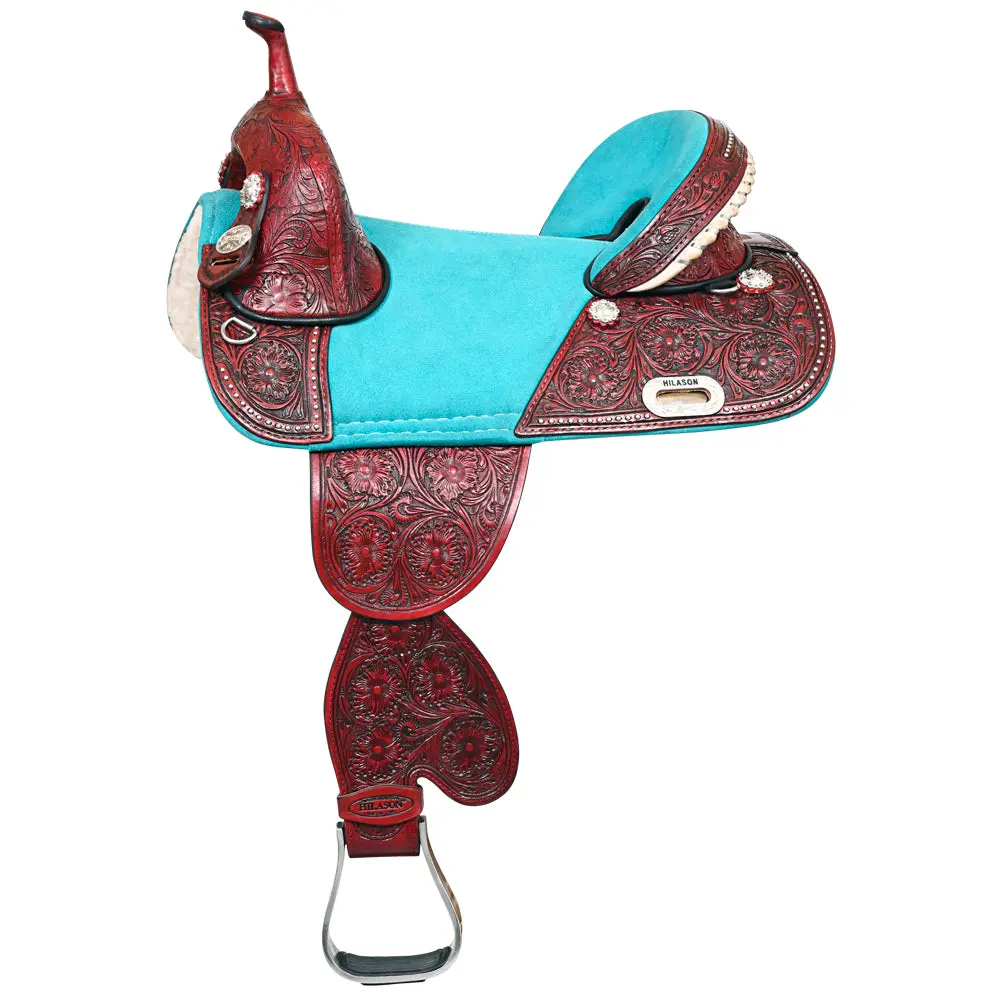 Hilason Western Trail Barrel Racing American Leather Treeless Saddle | Horse For Horses 1