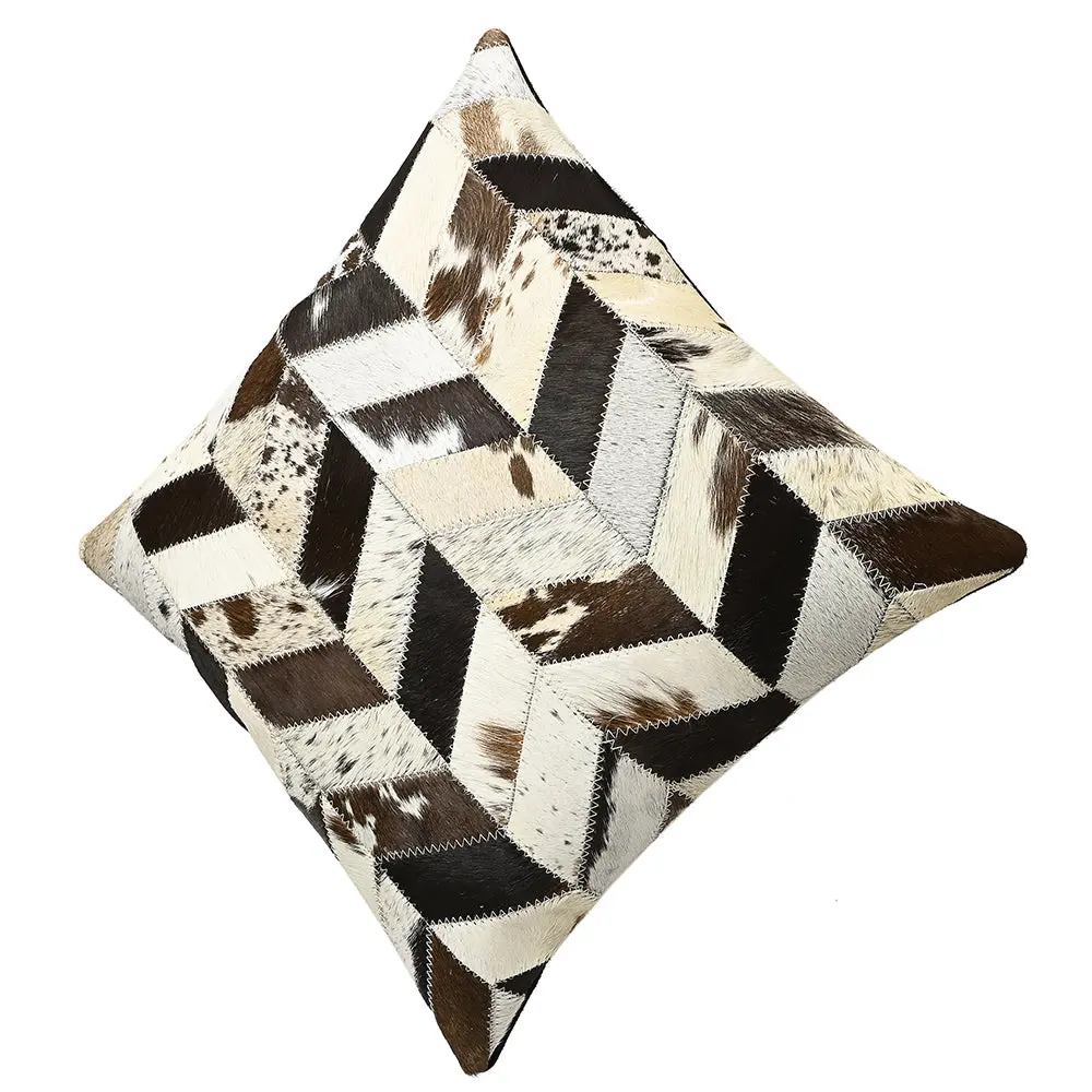 Pl505-F Cowhide Leather Hair-On Patchwork Cushion Pillow Cover 1