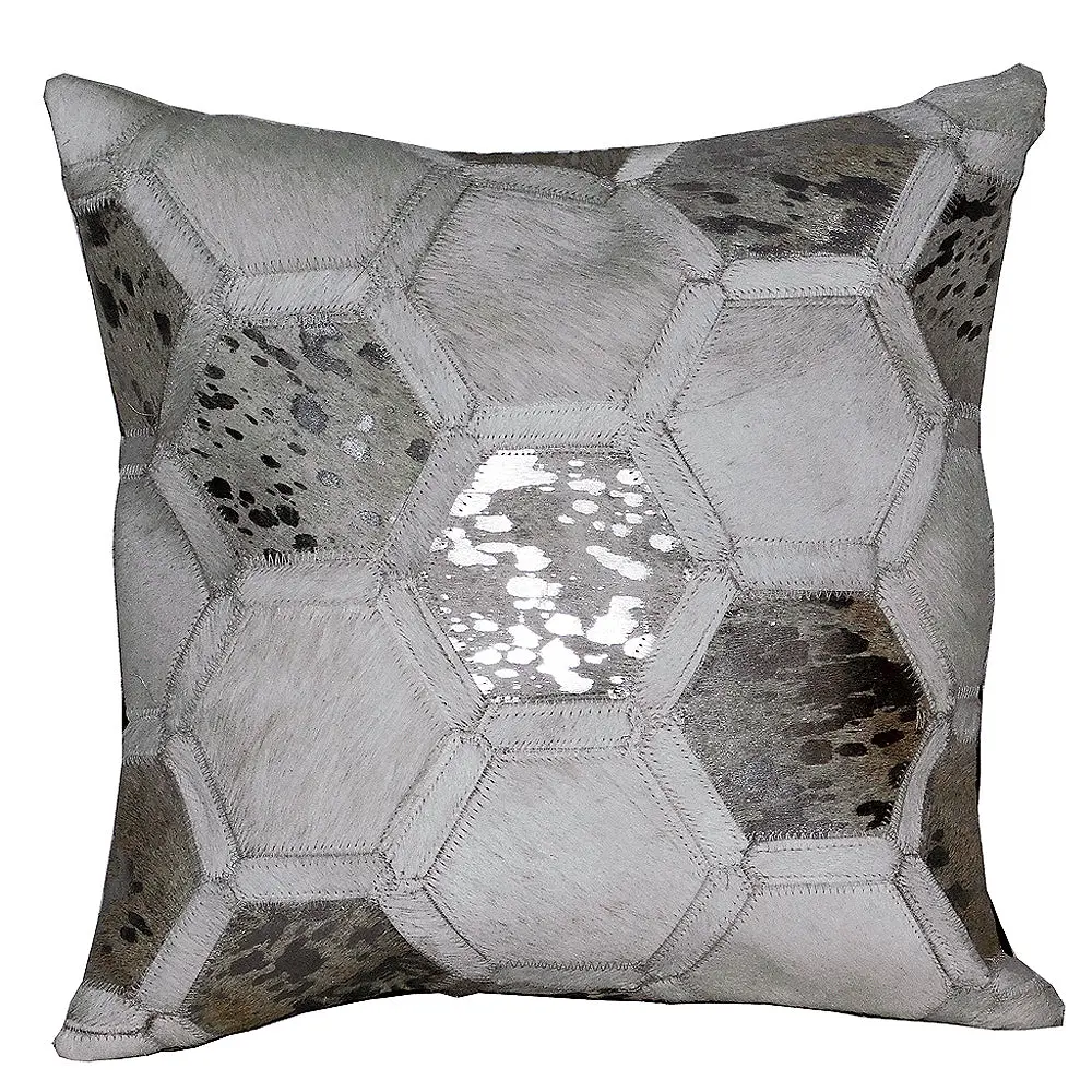 Pl506-F Cowhide Leather Hair-On Patchwork Cushion Pillow Cover 1