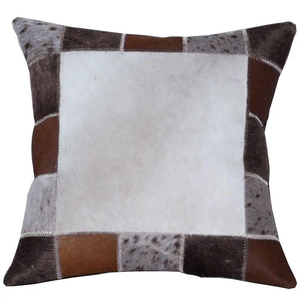 Pl508-F Cowhide Leather Hair-On Patchwork Cushion Pillow Cover 1