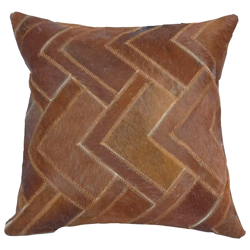 Pl509-F Cowhide Leather Hair-On Patchwork Cushion Pillow Cover 1