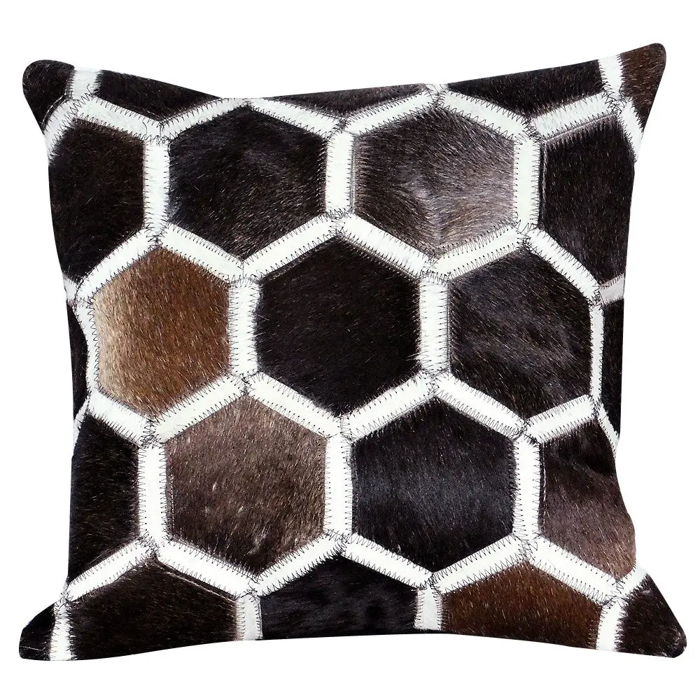 Pl514-F Cowhide Leather Hair-On Patchwork Cushion Pillow Cover 1