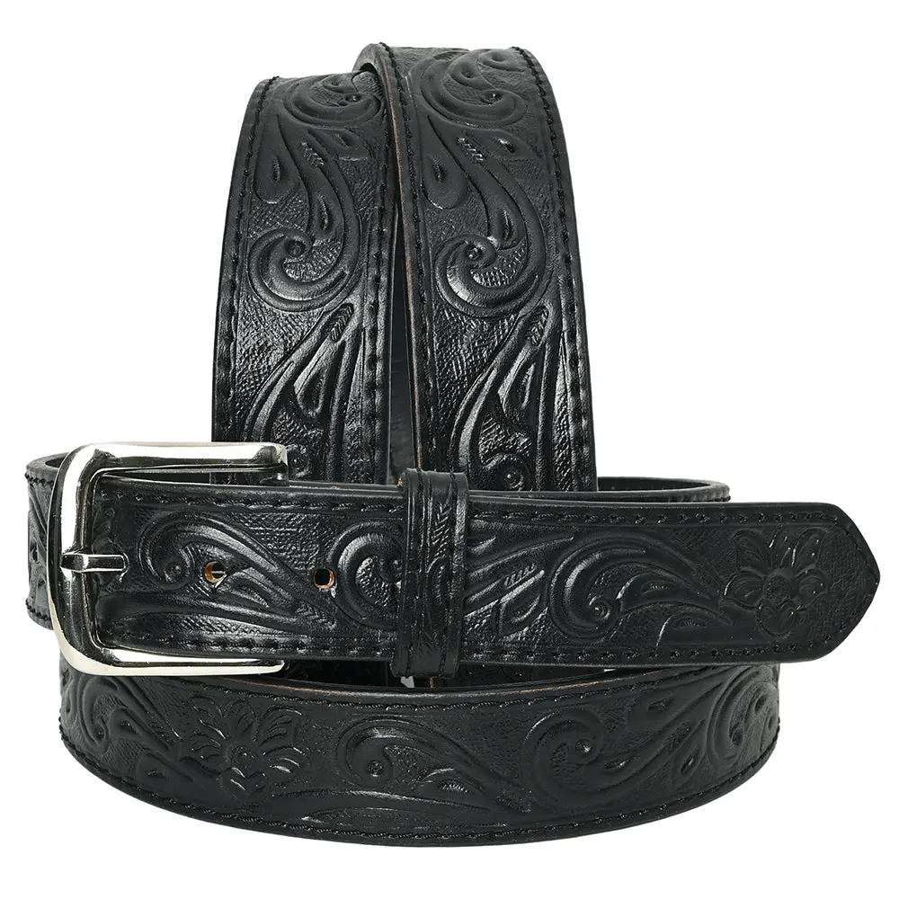 Hilason Western Genuine Leather Belt For Men Women Cowboy Cowgirl Handmade Unisex Full Grain Heavy Duty Floral Tooled 1