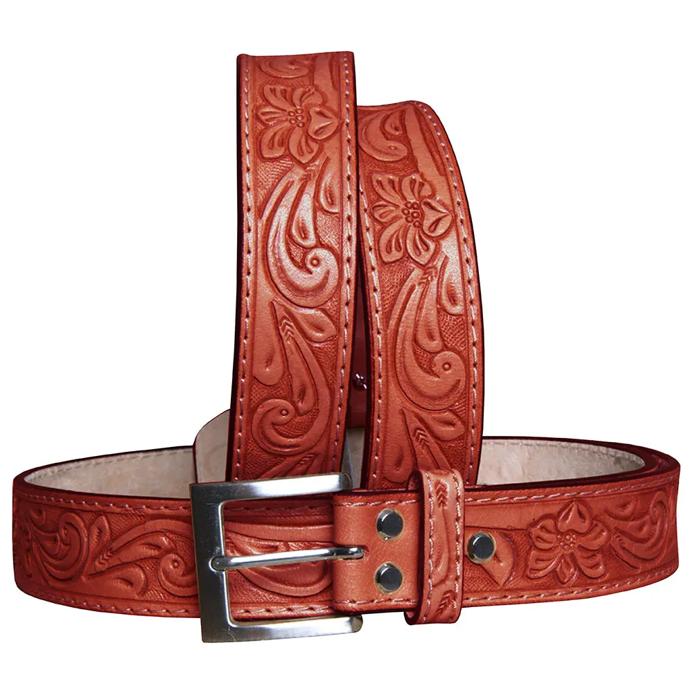 Hilason Western Genuine Leather Belt For Men Women Cowboy Cowgirl Handmade Unisex Full Grain Heavy Duty Floral Tooled 1