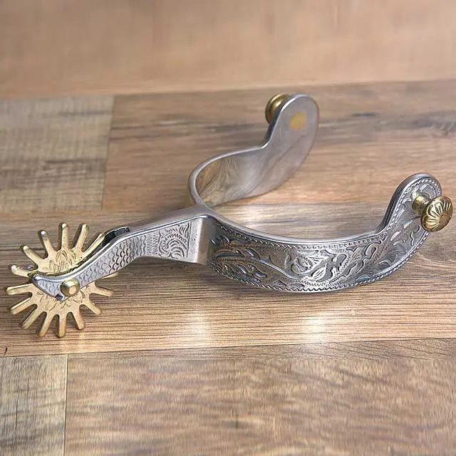 Hilason Western Mens Gal Leg Engraved Horse Riding Shank Spurs 1