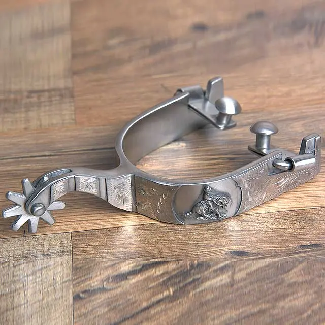 Hilason Western Mens Stainless Steel Brushed Cowboy Engraved Horse Riding Spurs 1