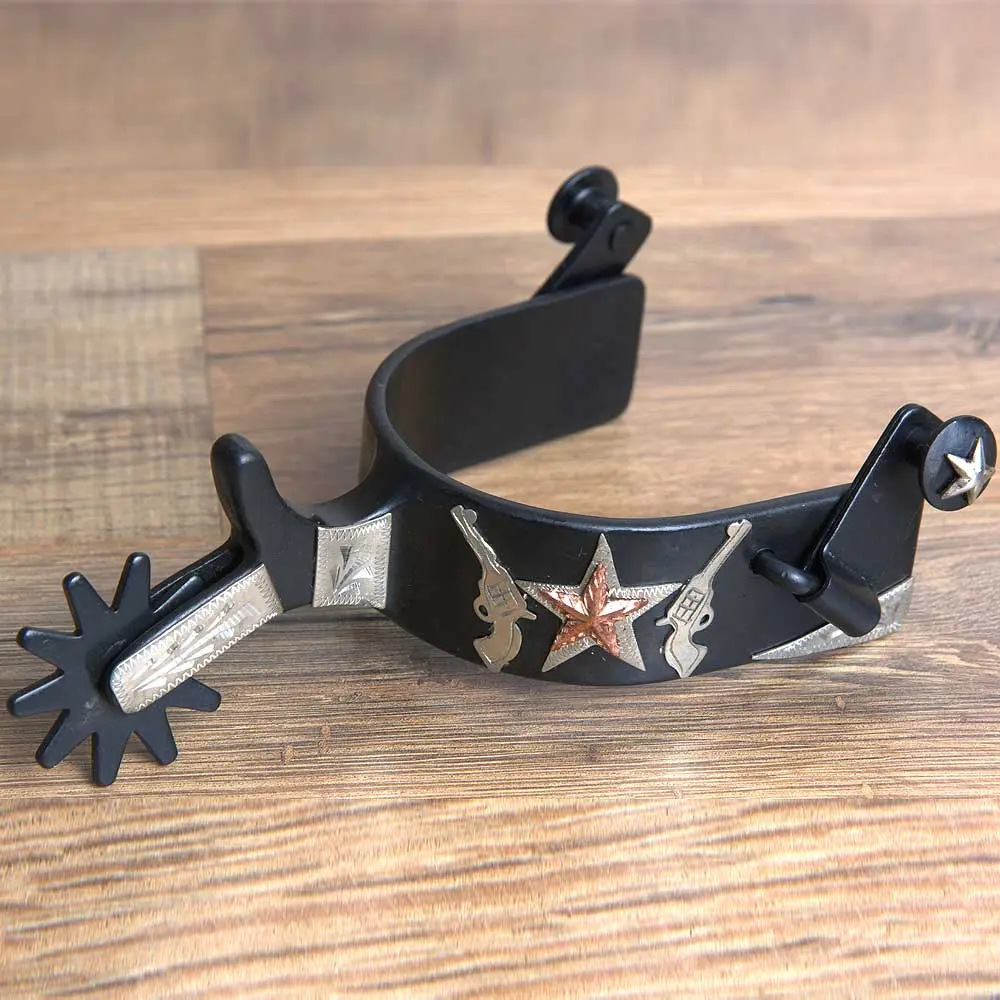 Hilason Western Black Steel Ladies Cross Gun Star Horse Riding Show Spurs Pair 1