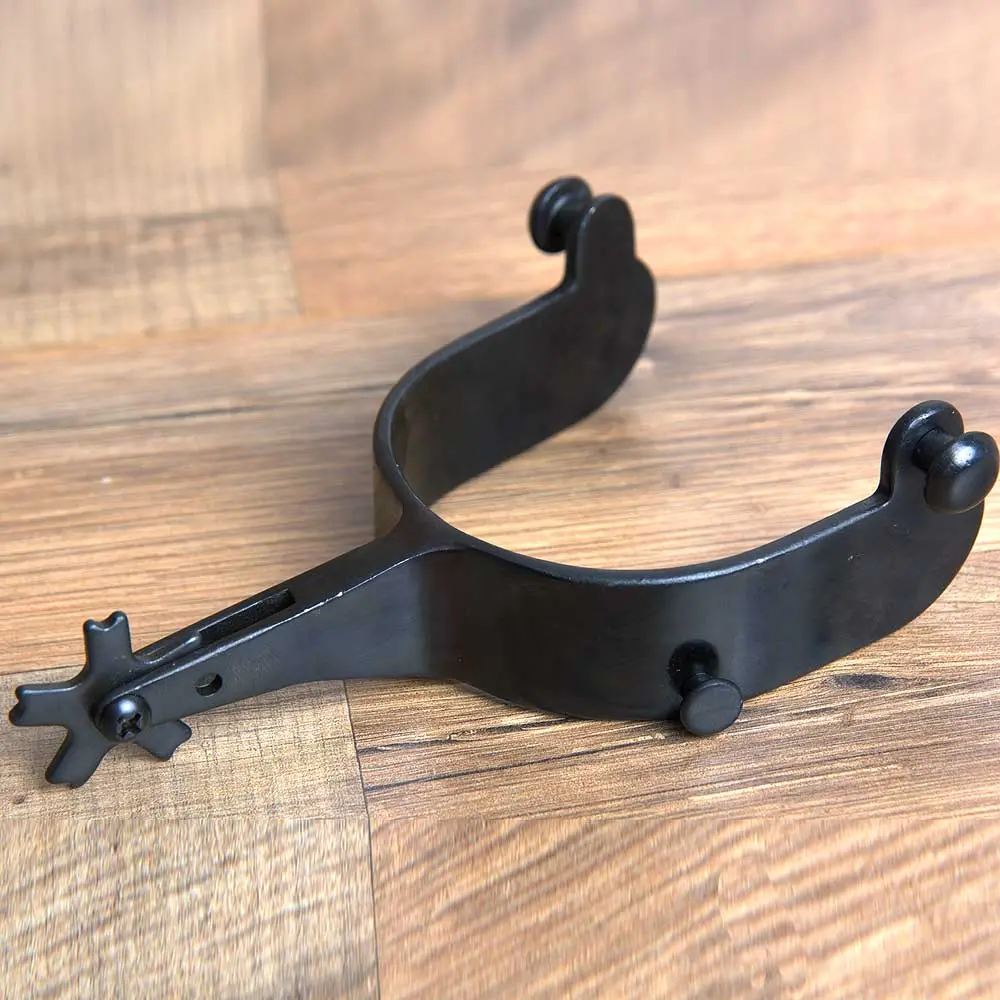 Hilason Western Black Steel Mens 15 Degree Bull Riding Spurs Pair 1