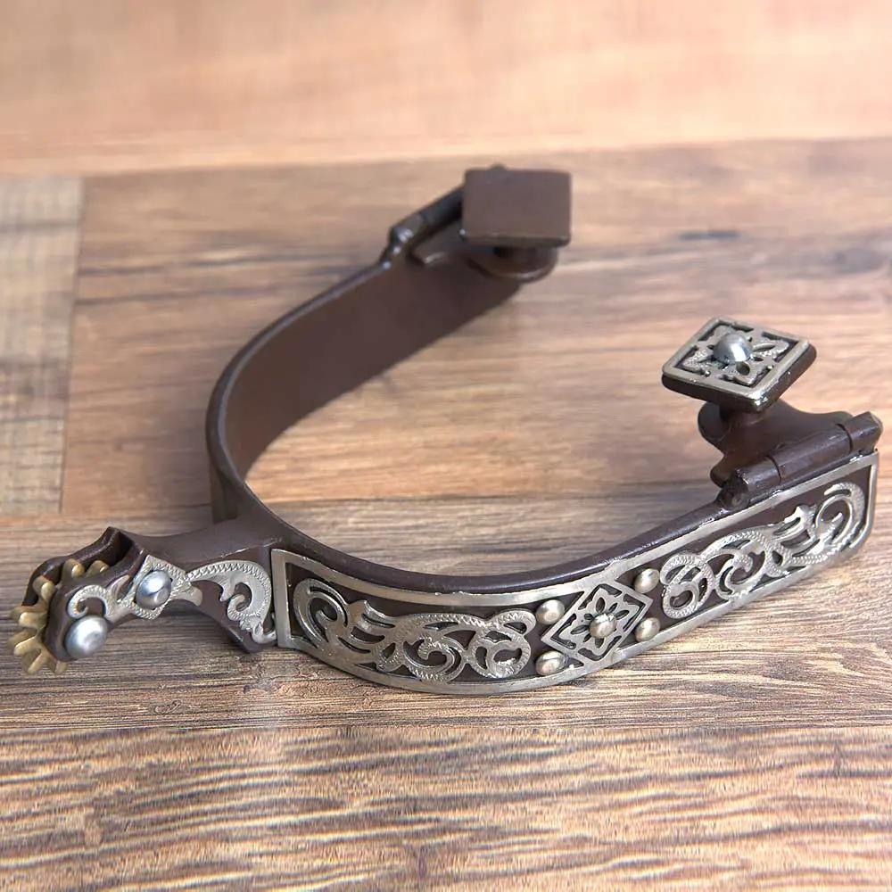 Hilason Western Mens Antique Brown Engraved Horse Riding Show Spurs Pair 1