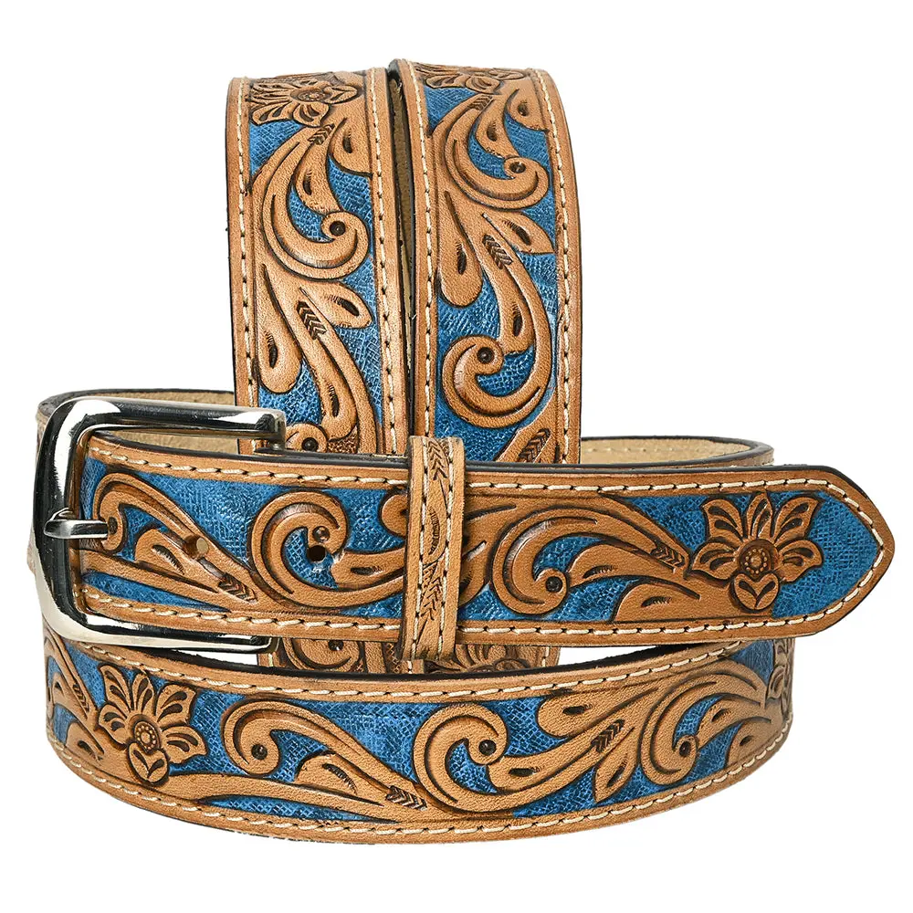 Hilason Western Genuine Leather Belt For Men Women Cowboy Cowgirl Handmade Unisex Full Grain Heavy Duty Floral Tooled 1