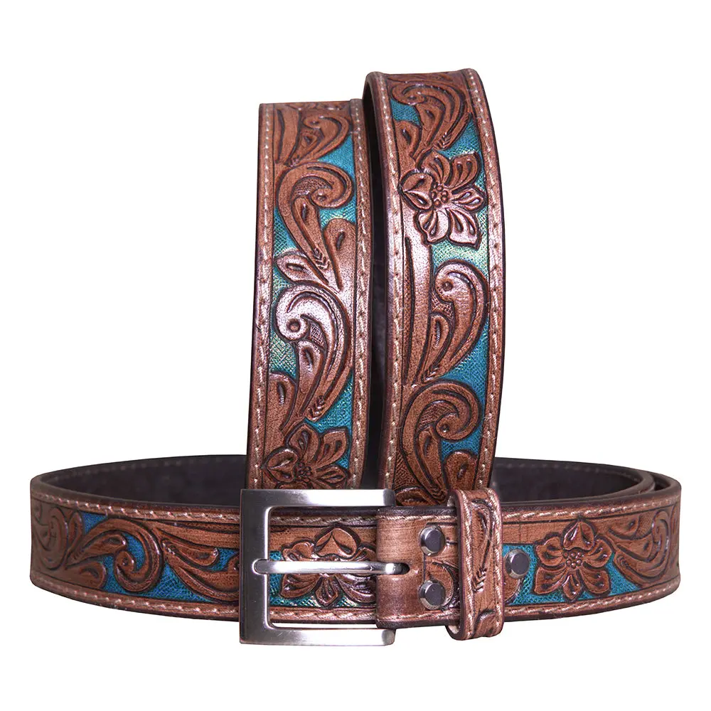 Hilason Western Genuine Leather Belt For Men Women Cowboy Cowgirl Handmade Unisex Full Grain Heavy Duty Floral Tooled 1