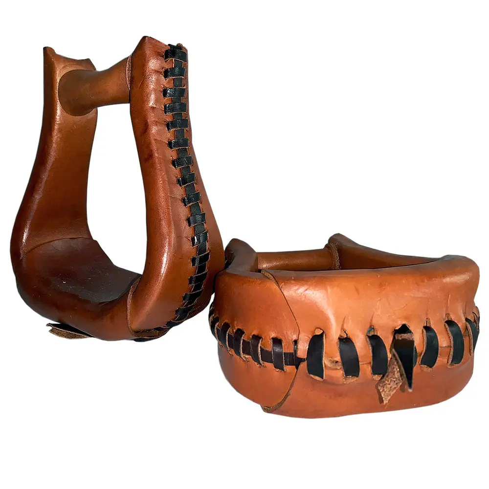 Circle Y Leather Laced Saddle Stirrups Pair Chestnut 1