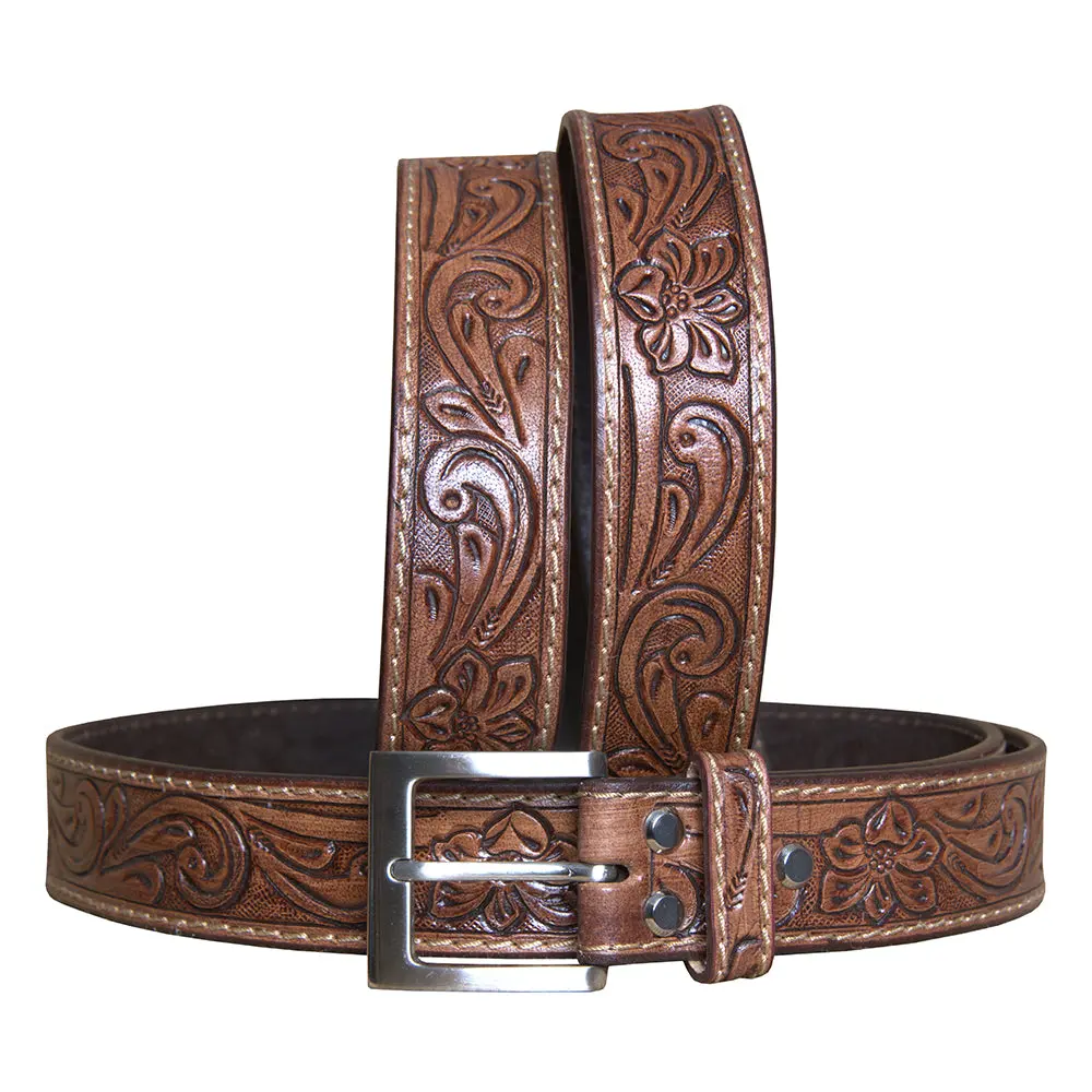 Hilason Western Genuine Leather Belt For Men Women Cowboy Cowgirl Handmade Unisex Full Grain Heavy Duty Floral Tooled 1