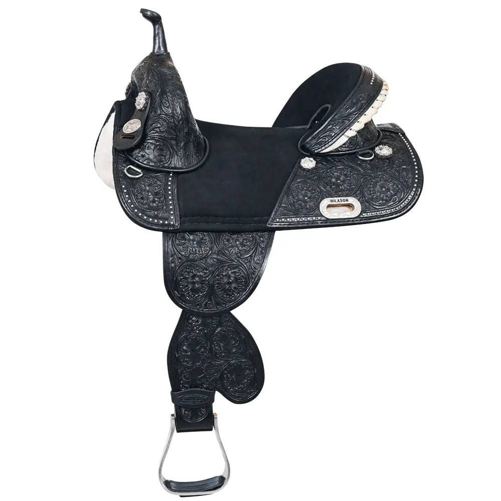 Hilason Western Horse Treeless Trail Barrel Saddle American Leather Black | For Horses 1