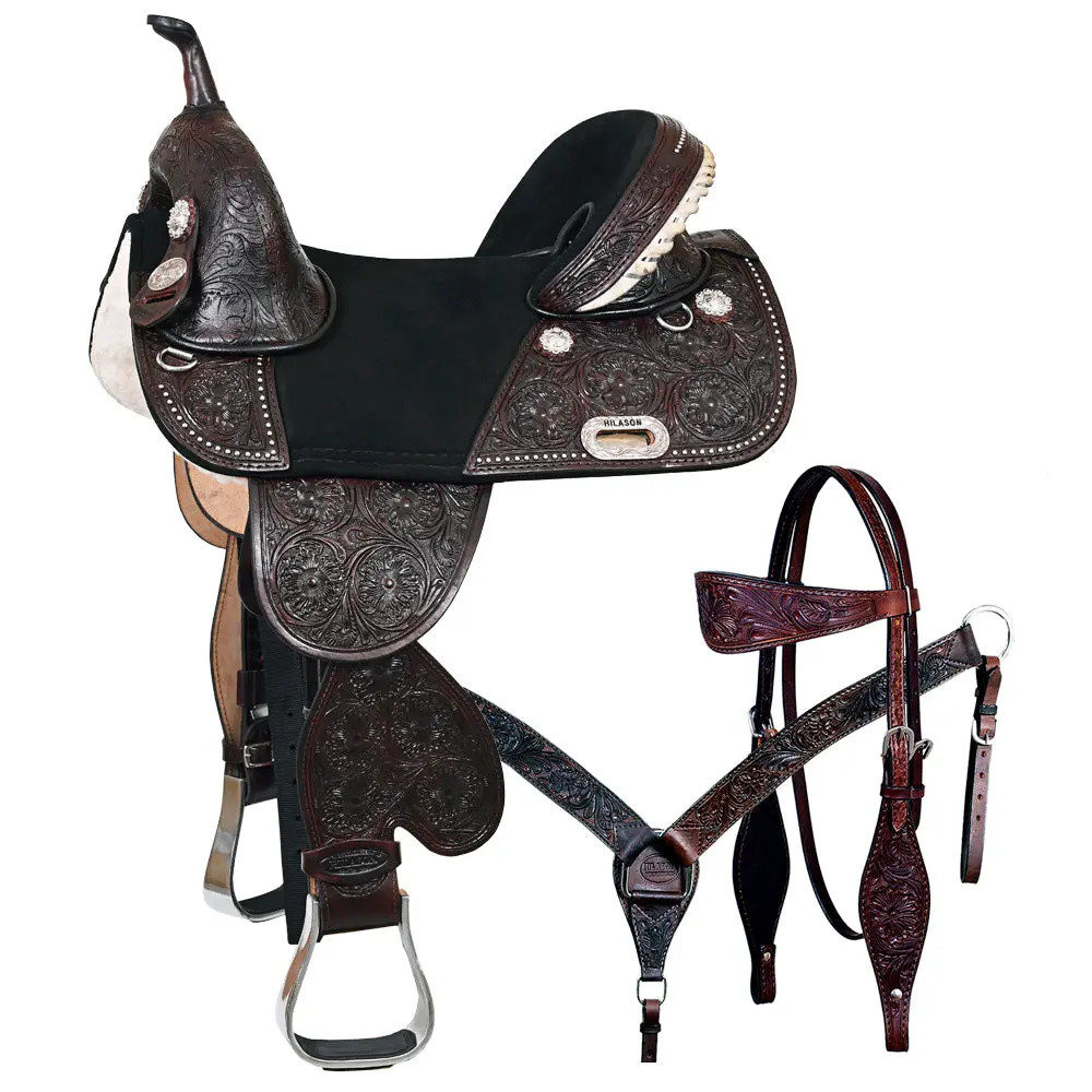 Hilason Western Horse Saddle Treeless American Leather Barrel | For Horses 1