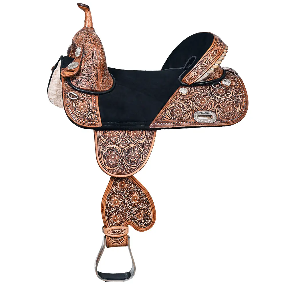 Hilason Treeless Western Trail Barrel Racing American Leather Saddle Dark Brown | Horse For Horses 1