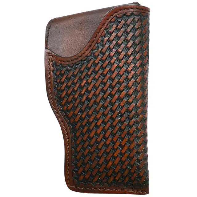 3D Brown Hand Tooled Basketweave Leather Holster W/ Belt Loop Closure 1