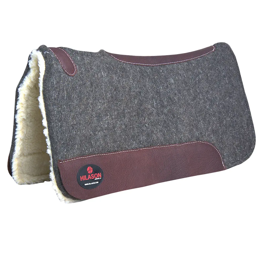 Hilason Western Wool Felt Horse Saddle Pad W/ Distressed Wear Leather Fur Padded Made In Usa | For Horses 1