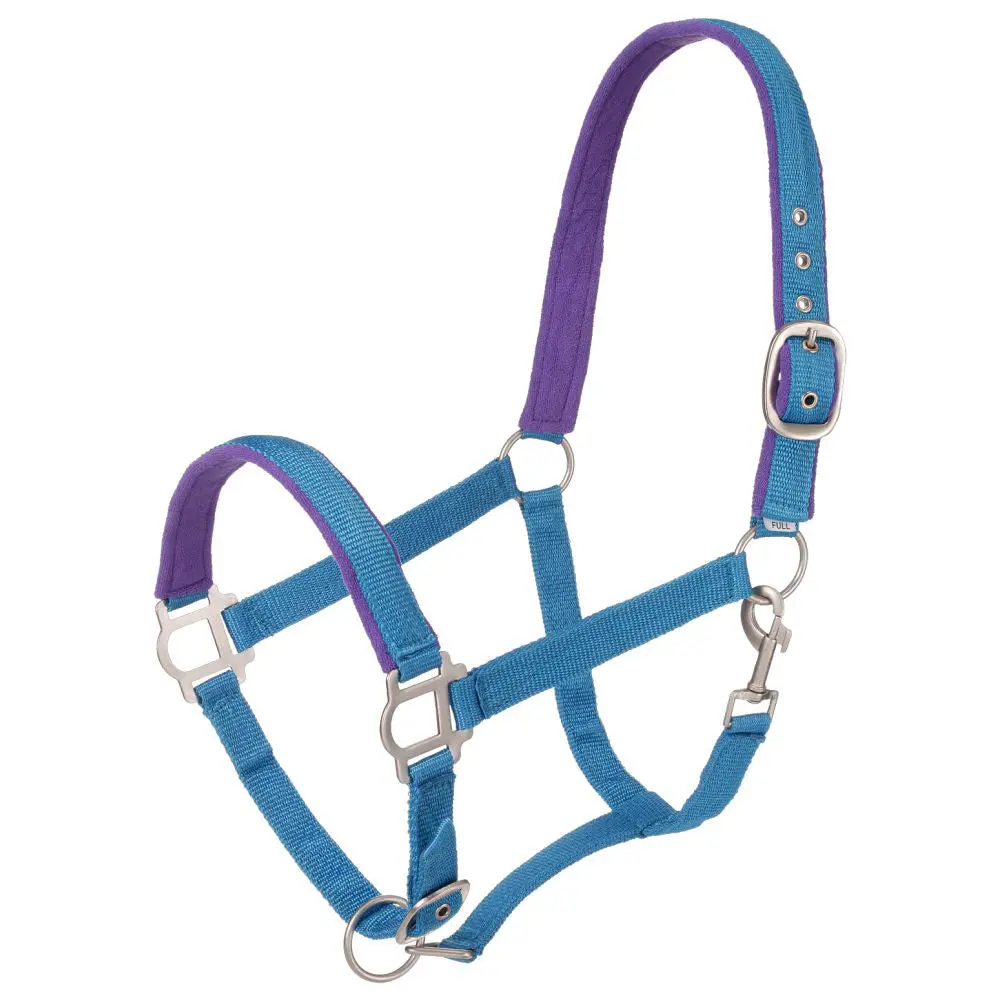 Tough 1 Nylon Padded Horse Halter With Satin Hardware Snap Throat Turquoise 1