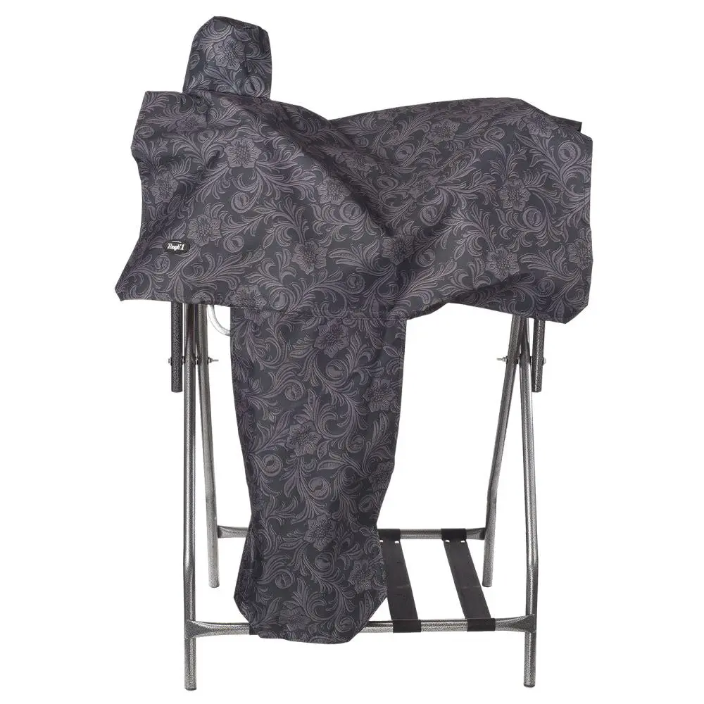 Tough 1 Heavy Denier Nylon Horse Saddle Cover In Prints Black Tooled Leather 1